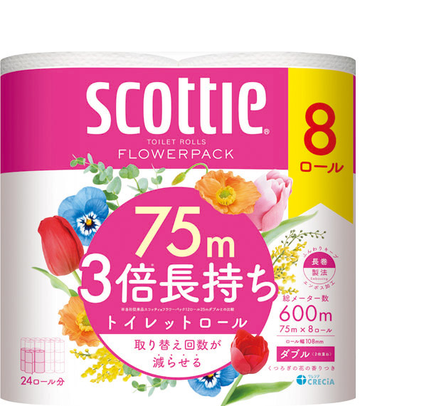 スコッティ フラワーパック 3倍長持ちトイレットロール 8ロール ダブル