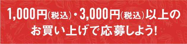 1,000円（税込）・3,000円（税込）以上のお買い上げで応募しよう！