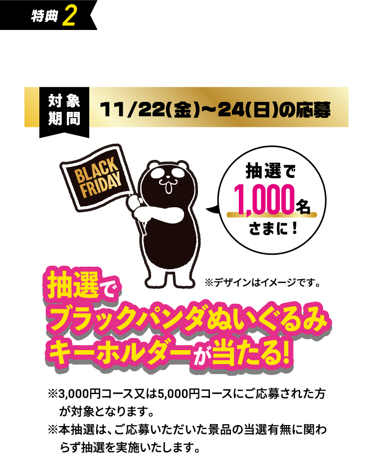 特典2 抽選でブラックパンダぬいぐるみキーホルダーが当たる!