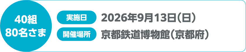 40組 80名さま 実施日 2026年9月13日(日) 開催場所 京都鉄道博物館(京都府)